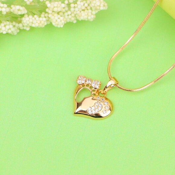 "Rose Gold Baby Footprint Heart Pendant with Sparkling CZ Accents, XPPT1249 - Picture 4 of 12